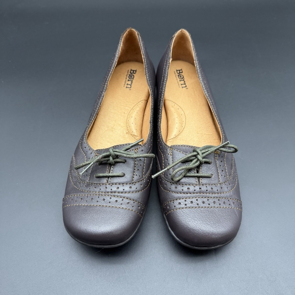 Born Shoes Women's Size 9 Brown Leather Brogue Comfort Lace up Oxfords Flats
